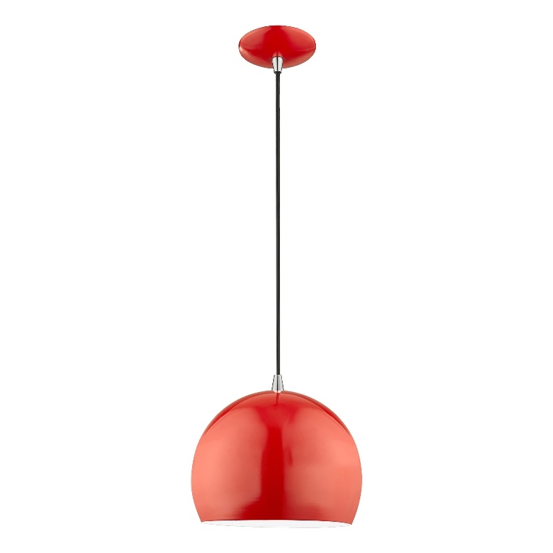Livex Lighting 1-Light Modern Metal Single Pendant with Shade in Shiny Red
