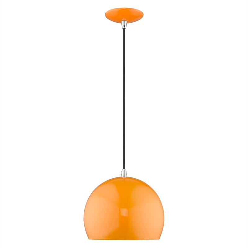 Livex Lighting 1-Light Modern Metal Single Pendant with Shade in Shiny Orange