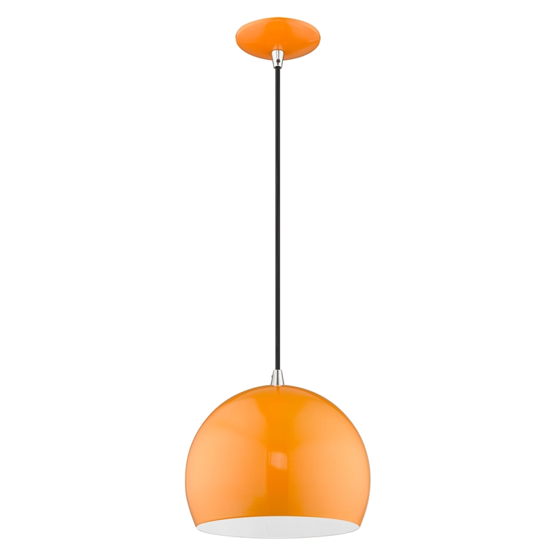 Livex Lighting 1-Light Modern Metal Single Pendant with Shade in Shiny Orange