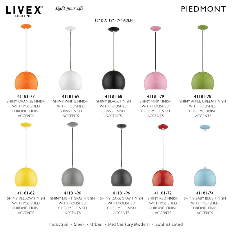 Livex Lighting 1-Light Modern Metal Single Pendant with Shade in Shiny Orange