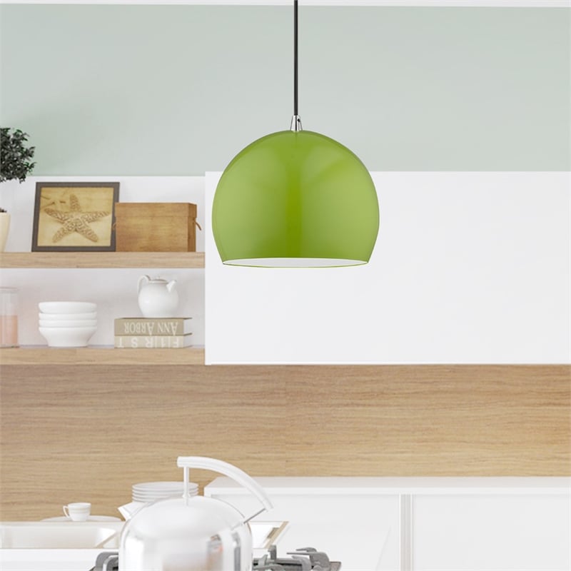 Livex Lighting 1-Light Modern Metal Single Pendant with Shade in Apple Green