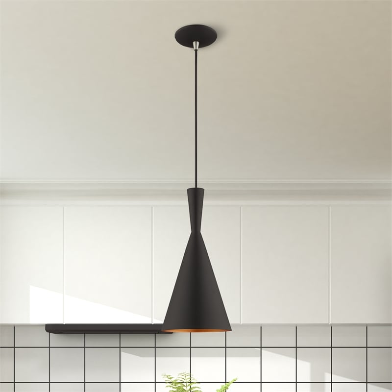 Livex Lighting Waldorf 1-Light Modern Metal Single Pendant in Black