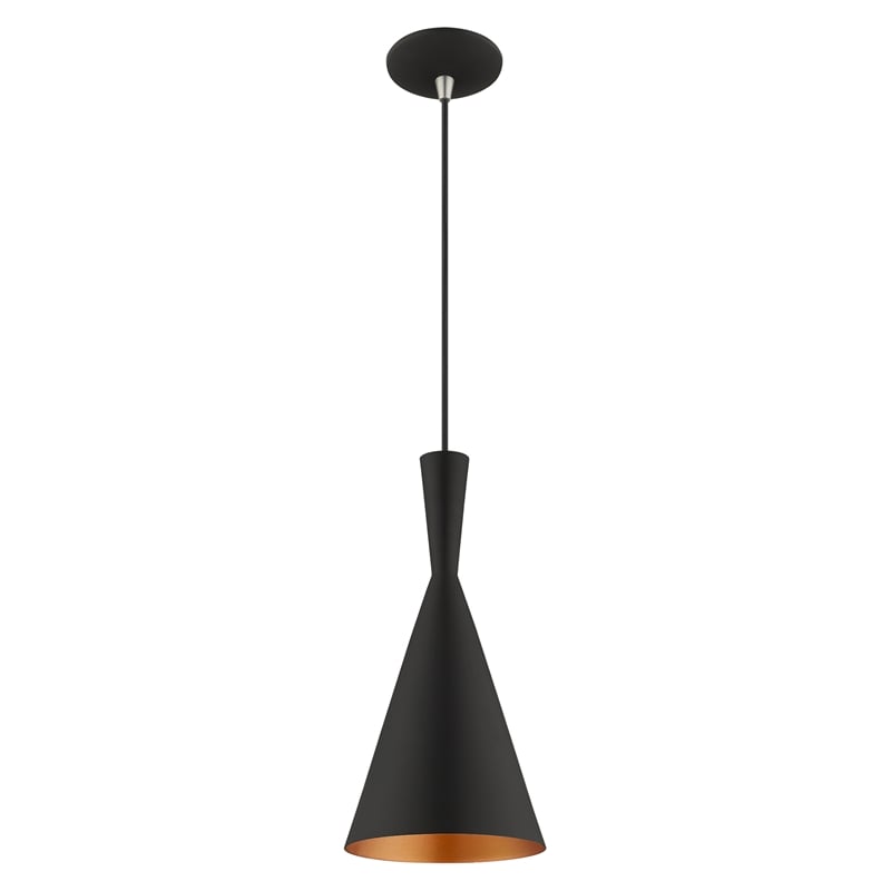 Livex Lighting Waldorf 1-Light Modern Metal Single Pendant in Black