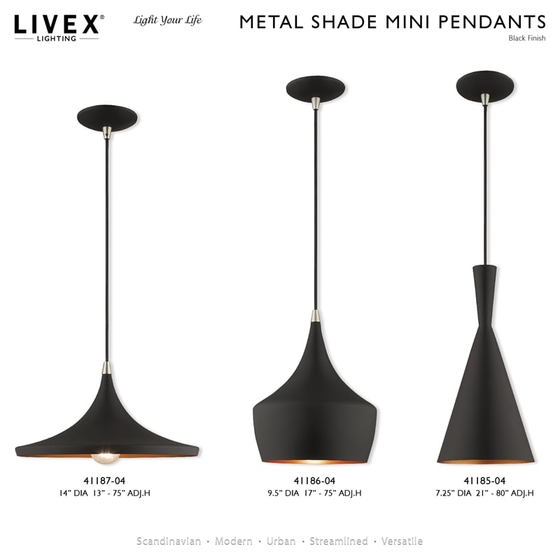 Livex Lighting Waldorf 1-Light Modern Metal Single Pendant in Black