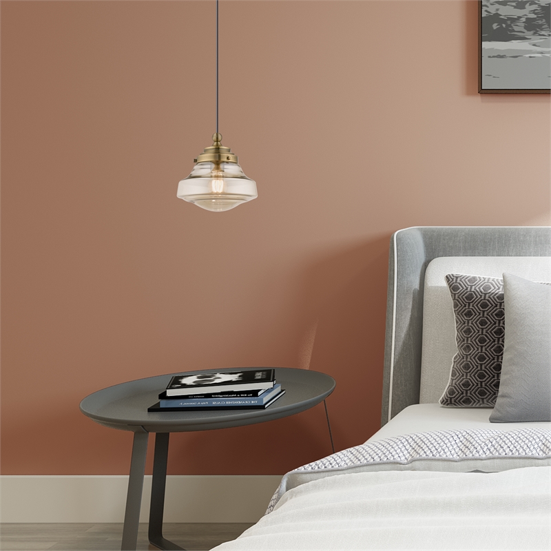 Livex Lighting Avondale 1-Light Metal & Glass Single Pendant in Antique Brass