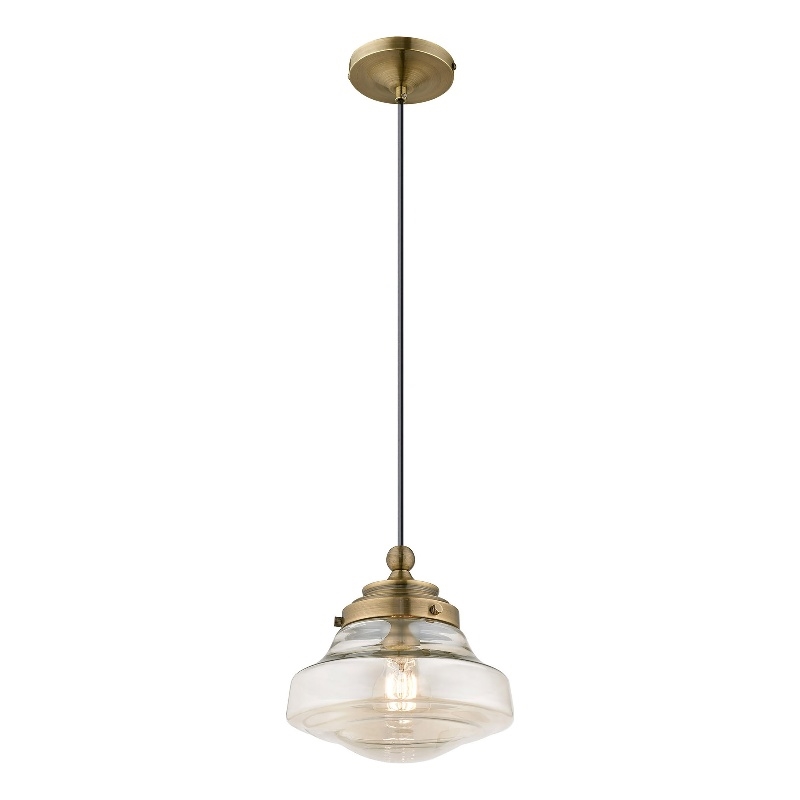 Livex Lighting Avondale 1-Light Metal & Glass Single Pendant in Antique Brass