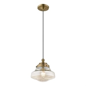 Livex Lighting Avondale 1-Light Metal & Glass Single Pendant in Antique Brass