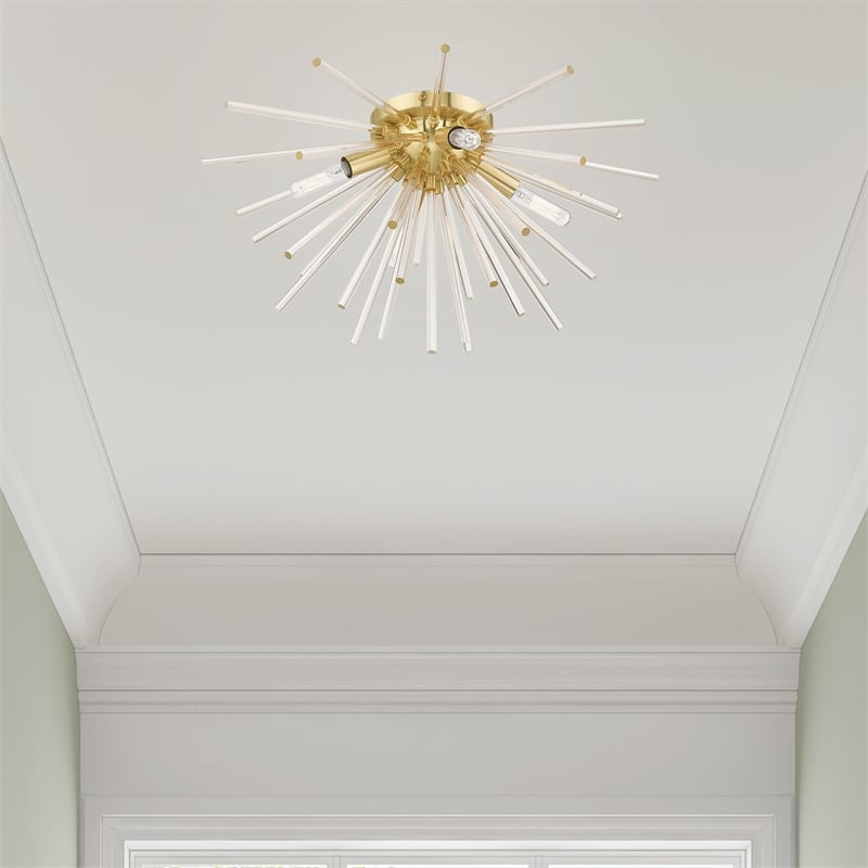 Livex Lighting Utopia 4-Light Mid-Century Metal Ceiling Mount in Satin Brass