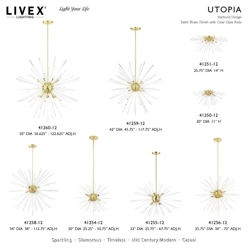 Livex Lighting Utopia 4-Light Mid-Century Metal Ceiling Mount in Satin Brass