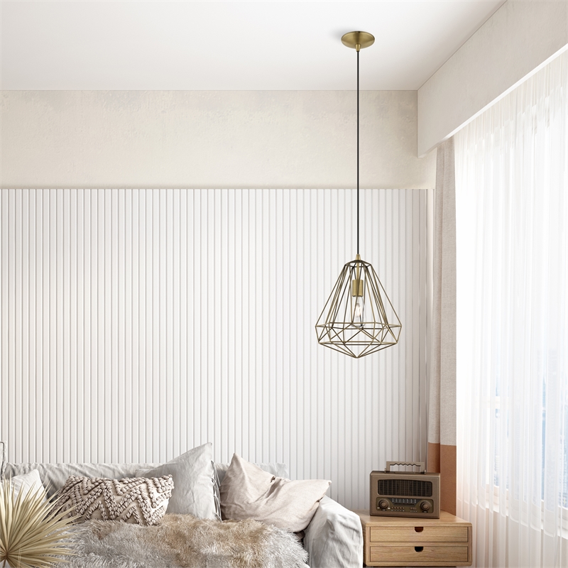 Livex Lighting Knox 1-Light Farmhouse Metal Single Pendant in Antique Brass