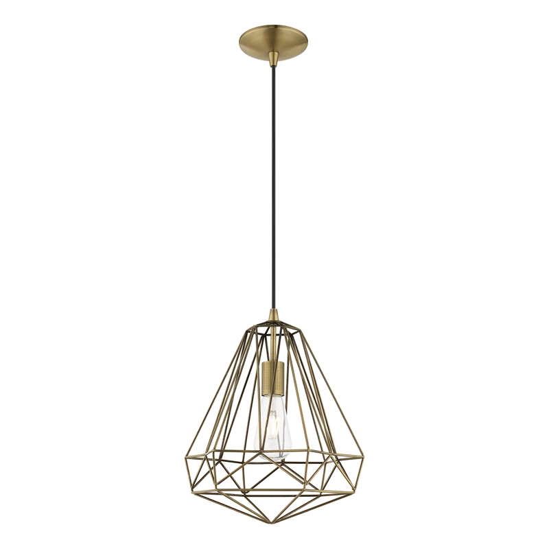 Livex Lighting Knox 1-Light Farmhouse Metal Single Pendant in Antique Brass