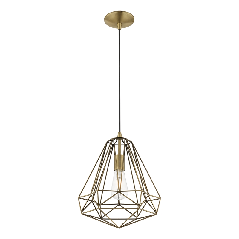 Livex Lighting Knox 1-Light Farmhouse Metal Single Pendant in Antique Brass