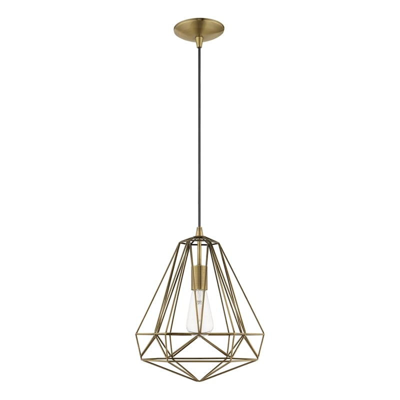 Livex Lighting Knox 1-Light Farmhouse Metal Single Pendant in Antique Brass