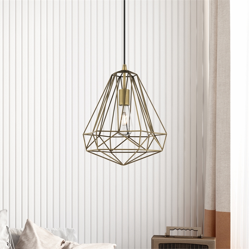 Livex Lighting Knox 1-Light Farmhouse Metal Single Pendant in Antique Brass