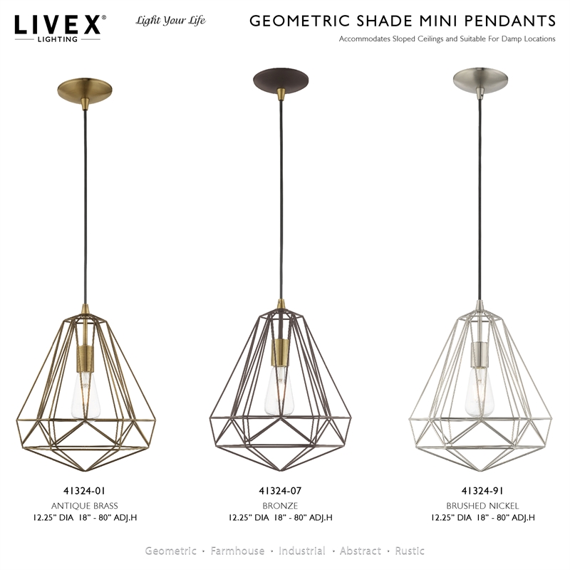 Livex Lighting Knox 1-Light Farmhouse Metal Single Pendant in Antique Brass