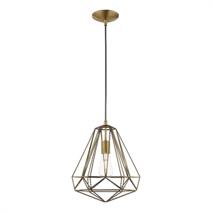 Livex Lighting Knox 1-Light Farmhouse Metal Single Pendant in Antique Brass