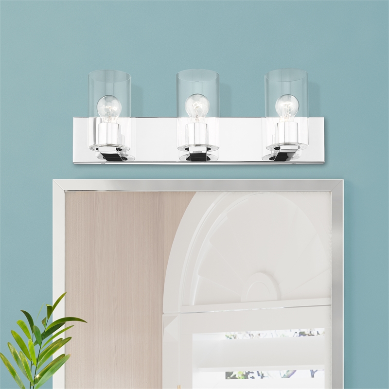 Livex Lighting Zurich 3-Light Metal Bath Vanity Lighting in Polished Chrome