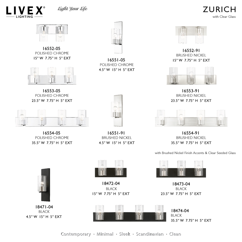Livex Lighting Zurich 3-Light Metal Bath Vanity Lighting in Polished Chrome