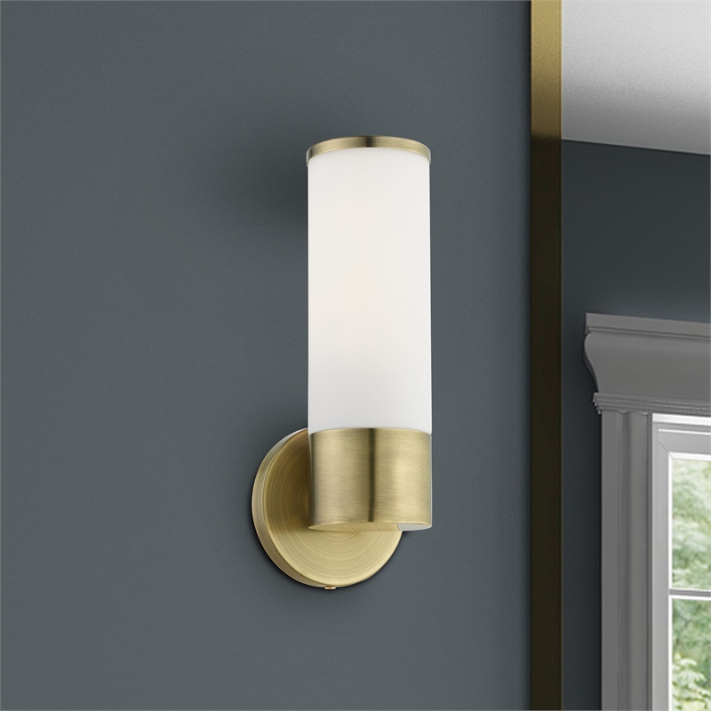 Livex Lighting Lindale 1-Light Metal & Glass ADA Single Sconce in Antique Brass