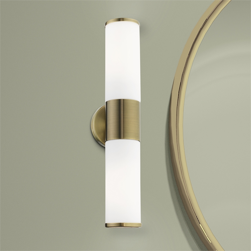 Livex Lighting Lindale 2-Light Metal/Glass Vanity ADA Sconce in Antique Brass