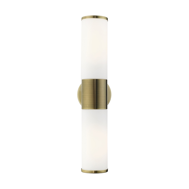 Livex Lighting Lindale 2-Light Metal/Glass Vanity ADA Sconce in Antique Brass