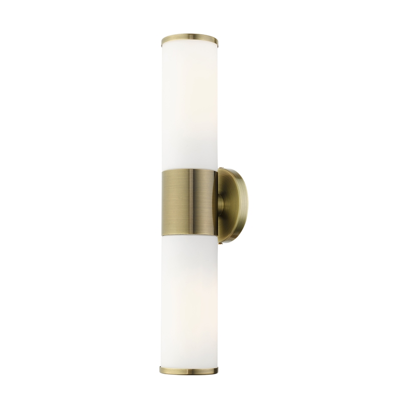 Livex Lighting Lindale 2-Light Metal/Glass Vanity ADA Sconce in Antique Brass