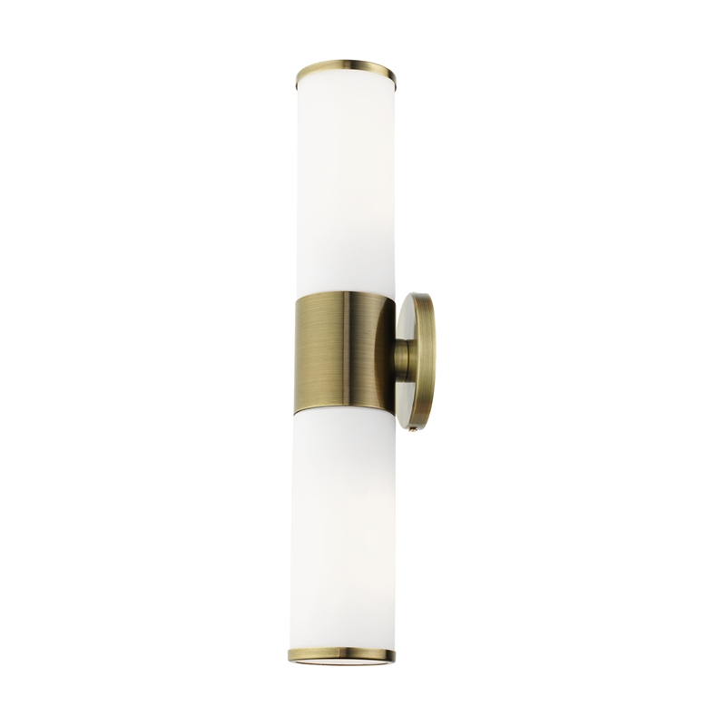 Livex Lighting Lindale 2-Light Metal/Glass Vanity ADA Sconce in Antique Brass