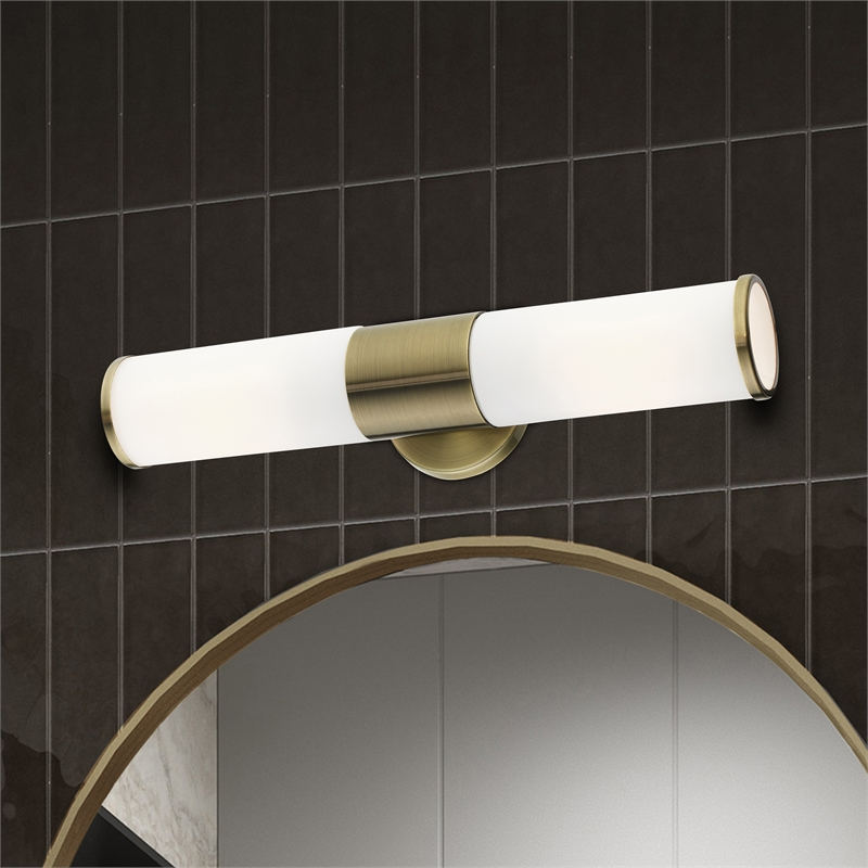Livex Lighting Lindale 2-Light Metal/Glass Vanity ADA Sconce in Antique Brass