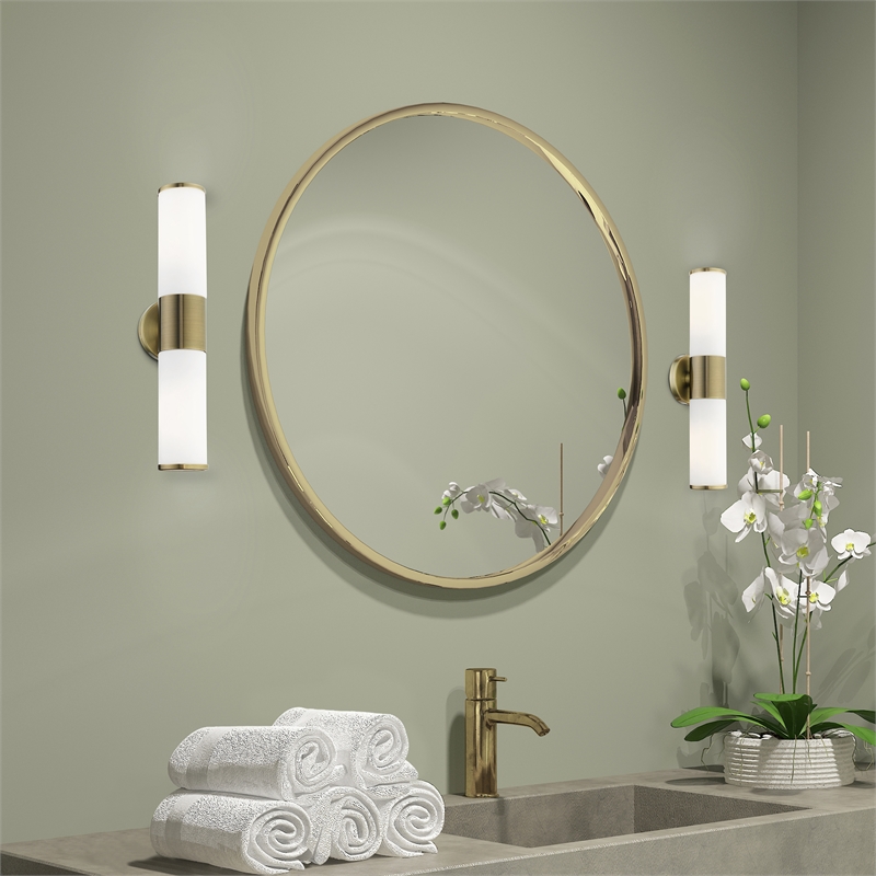 Livex Lighting Lindale 2-Light Metal/Glass Vanity ADA Sconce in Antique Brass