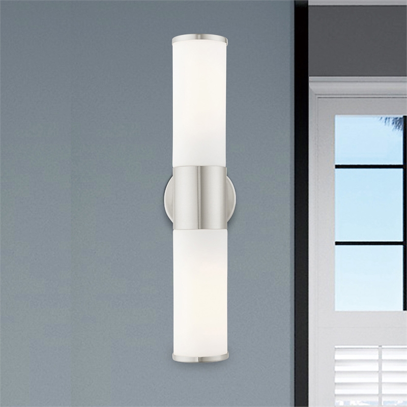 Livex Lighting Lindale 2-Light Metal/Glass Vanity ADA Sconce in Brushed Nickel