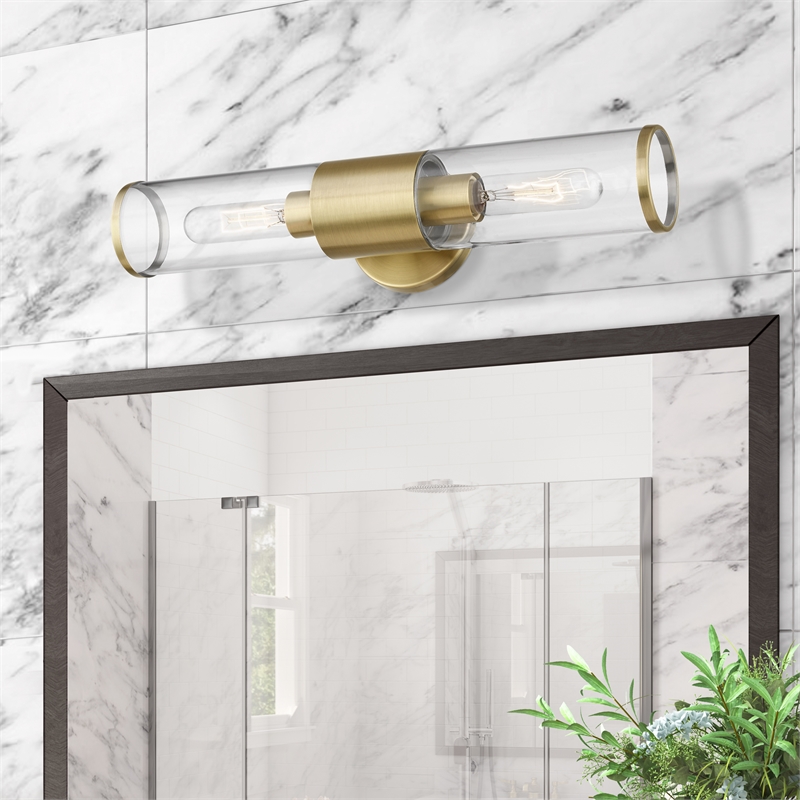 Livex Lighting Banca 2-Light Metal & Glass ADA Vanity Sconce in Antique Brass