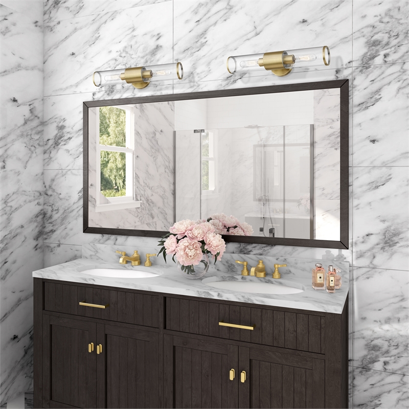 Livex Lighting Banca 2-Light Metal & Glass ADA Vanity Sconce in Antique Brass