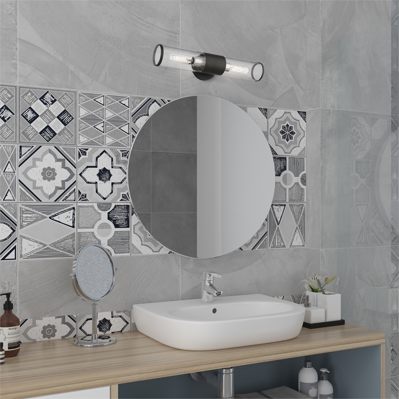 Livex Lighting Banca 2-Light Metal & Glass ADA Vanity Sconce in Black