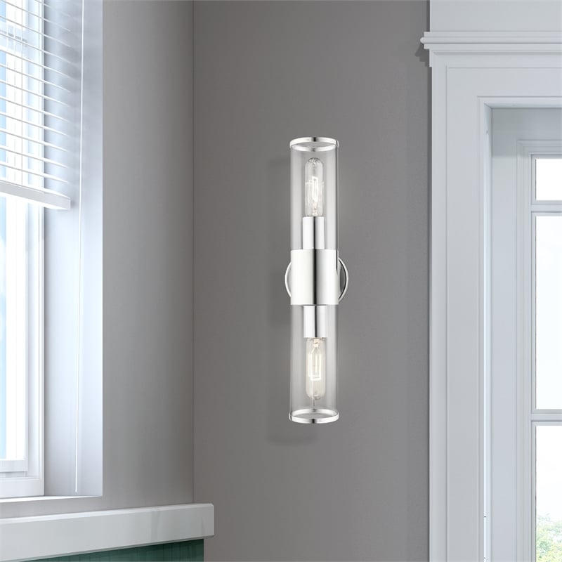 Livex Lighting Banca 2-Light Metal & Glass ADA Vanity Sconce in Polished Chrome