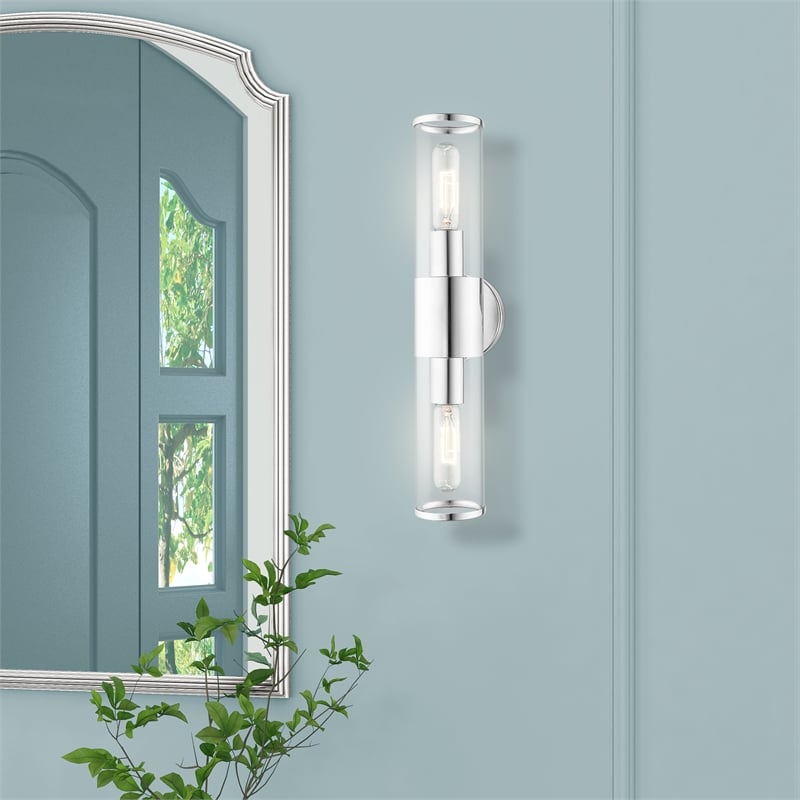 Livex Lighting Banca 2-Light Metal & Glass ADA Vanity Sconce in Polished Chrome
