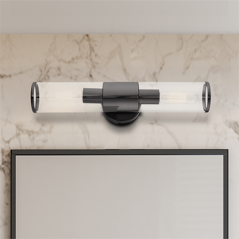 Livex Lighting Banca 2-Light Metal & Glass ADA Vanity Sconce in Black Chrome