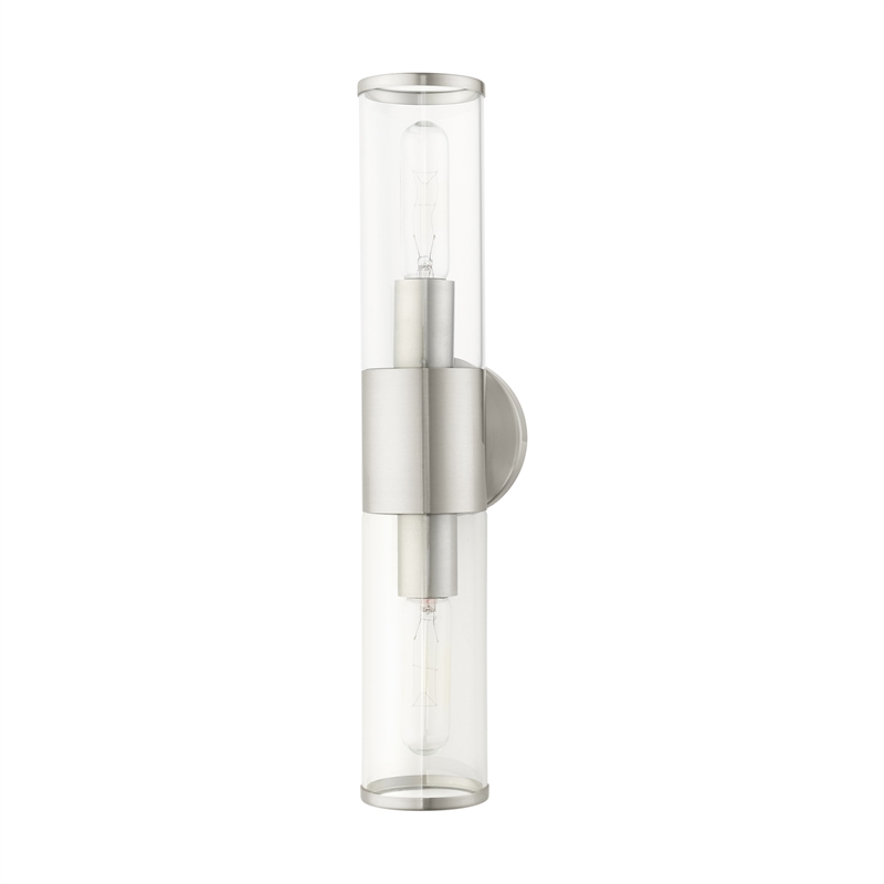 Livex Lighting Banca 2-Light Metal & Glass ADA Vanity Sconce in Brushed Nickel