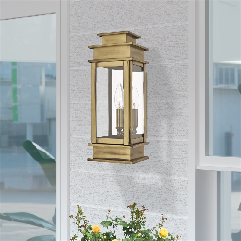 Livex Lighting Princeton 1-Light Brass Outdoor Wall Lantern in Antique Brass