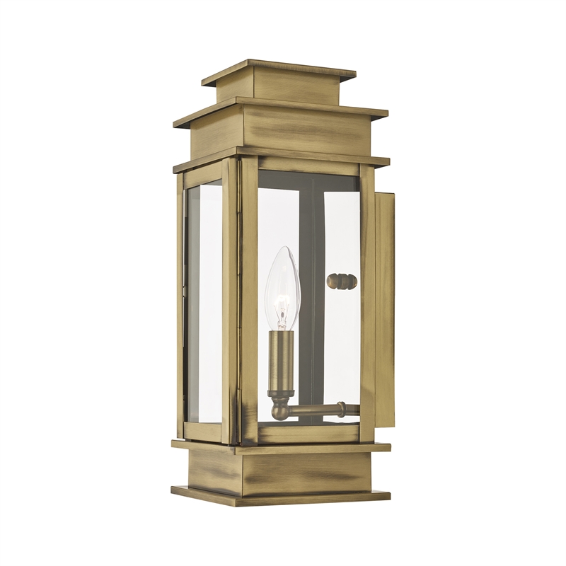 Livex Lighting Princeton 1-Light Brass Outdoor Wall Lantern in Antique Brass