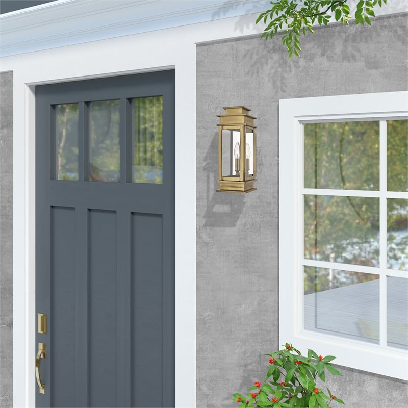 Livex Lighting Princeton 1-Light Brass Outdoor Wall Lantern in Antique Brass