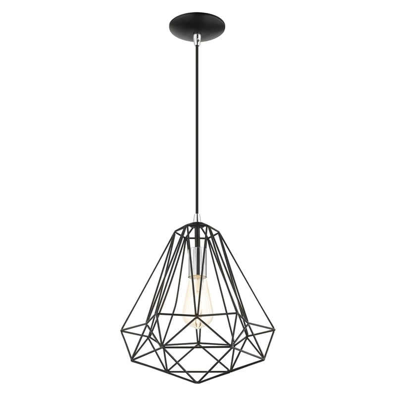 Livex Lighting Knox 1-Light Farmhouse Metal Single Pendant in Shiny Black