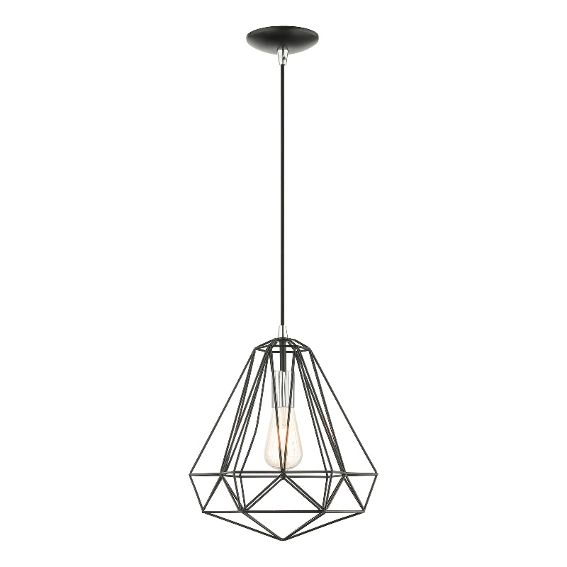 Livex Lighting Knox 1-Light Farmhouse Metal Single Pendant in Shiny Black