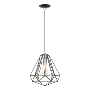 Livex Lighting Knox 1-Light Farmhouse Metal Single Pendant in Shiny Black