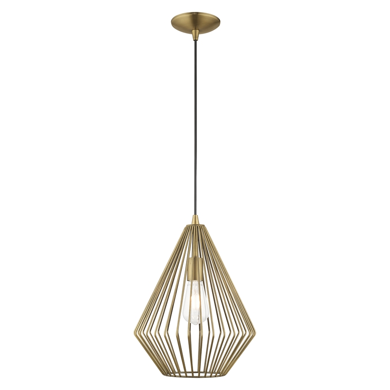 Livex Lighting Linz 1-Light Farmhouse Metal Single Pendant in Antique Brass