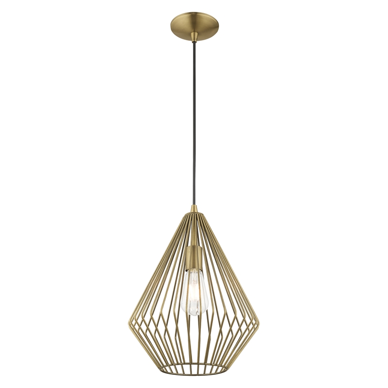 Livex Lighting Linz 1-Light Farmhouse Metal Single Pendant in Antique Brass