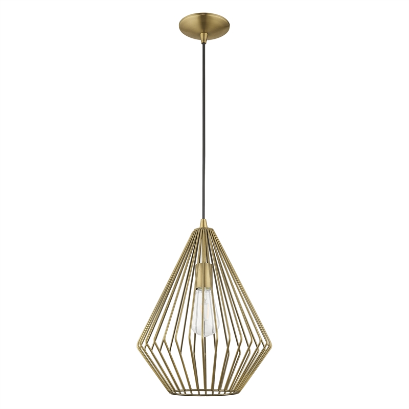 Livex Lighting Linz 1-Light Farmhouse Metal Single Pendant in Antique Brass