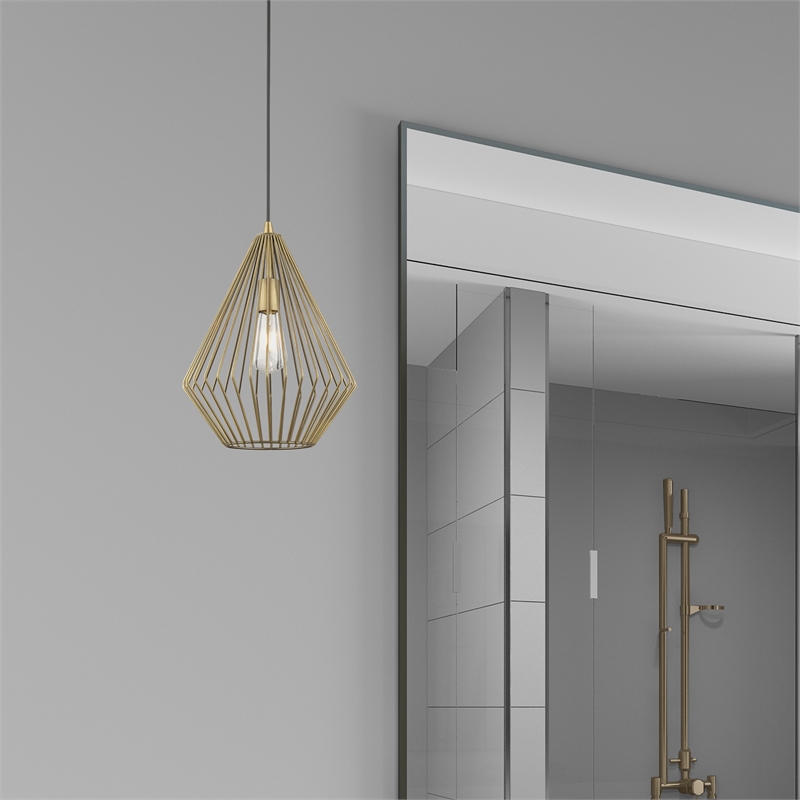 Livex Lighting Linz 1-Light Farmhouse Metal Single Pendant in Antique Brass
