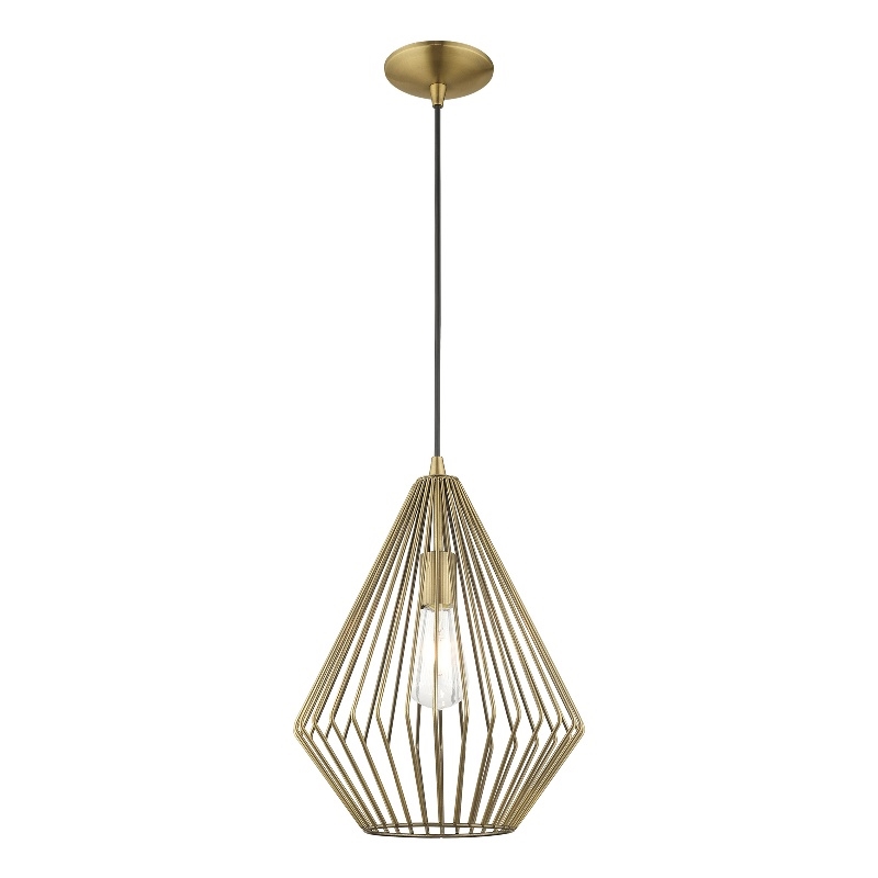 Livex Lighting Linz 1-Light Farmhouse Metal Single Pendant in Antique Brass