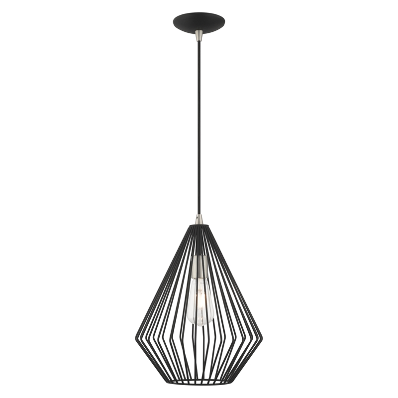 Livex Lighting Linz 1-Light Farmhouse Metal Single Pendant in Black