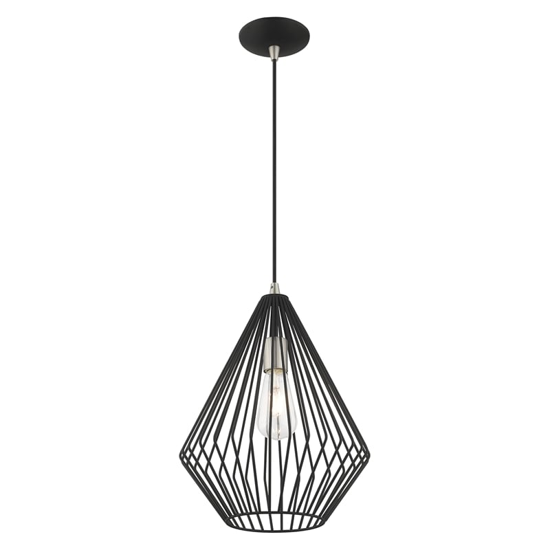 Livex Lighting Linz 1-Light Farmhouse Metal Single Pendant in Black